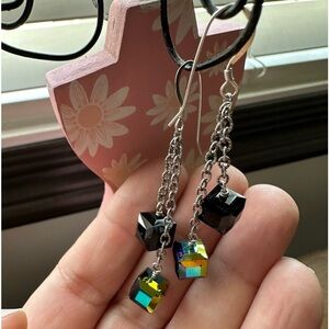 🦋 2/$10 - Earrings - Handmade - Silver/Multi Color Black - 2 inches long